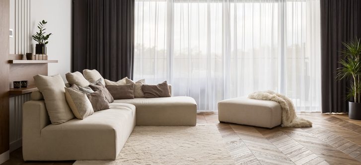 salon moderne spacieux beige et bois
